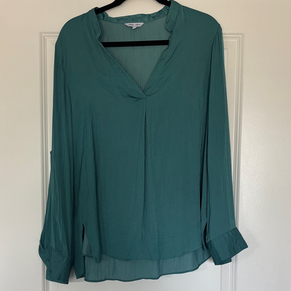 Naked Zebra Teal V-Neck Blouse